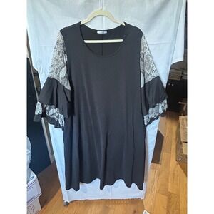 Story Teller Black Snake Print Ruffle Sleeve Dress Plus Size Minimalist Comfy